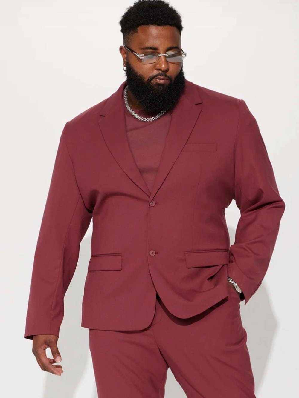 Mens Burgundy Two-Piece Suit Blazer & Trousers